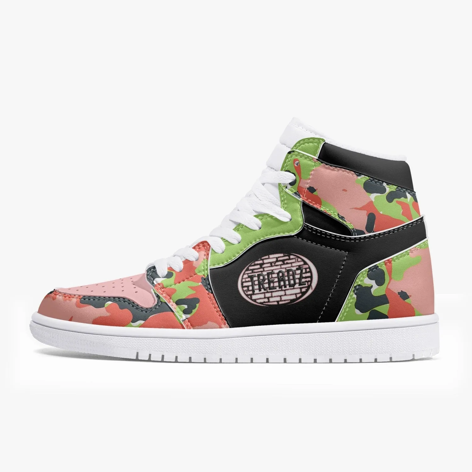 TREADZ 10 TOES DOWN UNITY OVER DIVISION AKA PINK AND GREEN CAMO HIGH TOP LEATHER SNEAKER