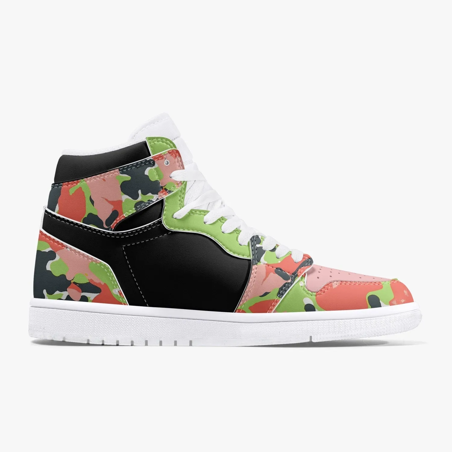 TREADZ 10 TOES DOWN UNITY OVER DIVISION AKA PINK AND GREEN CAMO HIGH TOP LEATHER SNEAKER