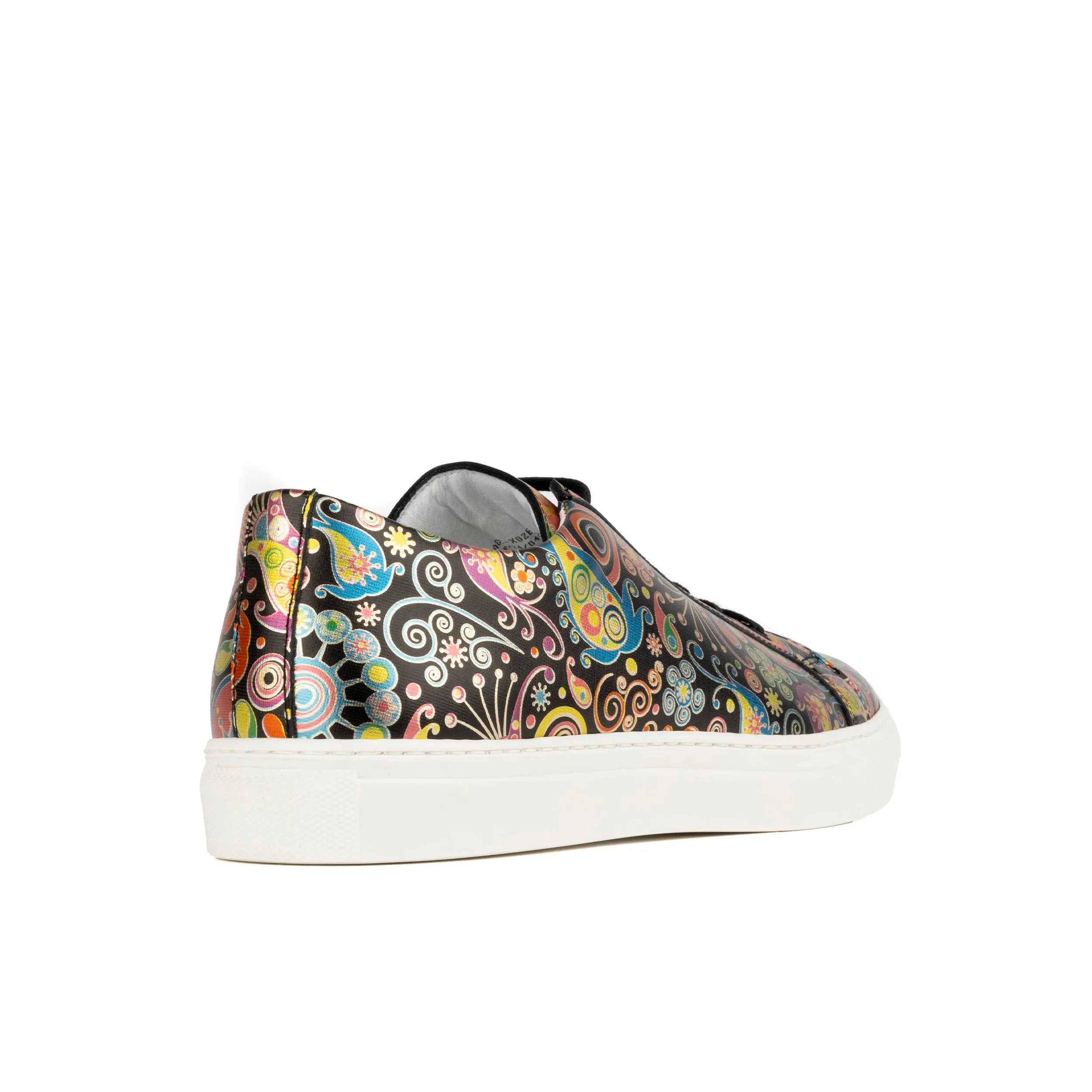 Valencia - Navy & Pink - Men's leather white rubber soles trainer in colourful print