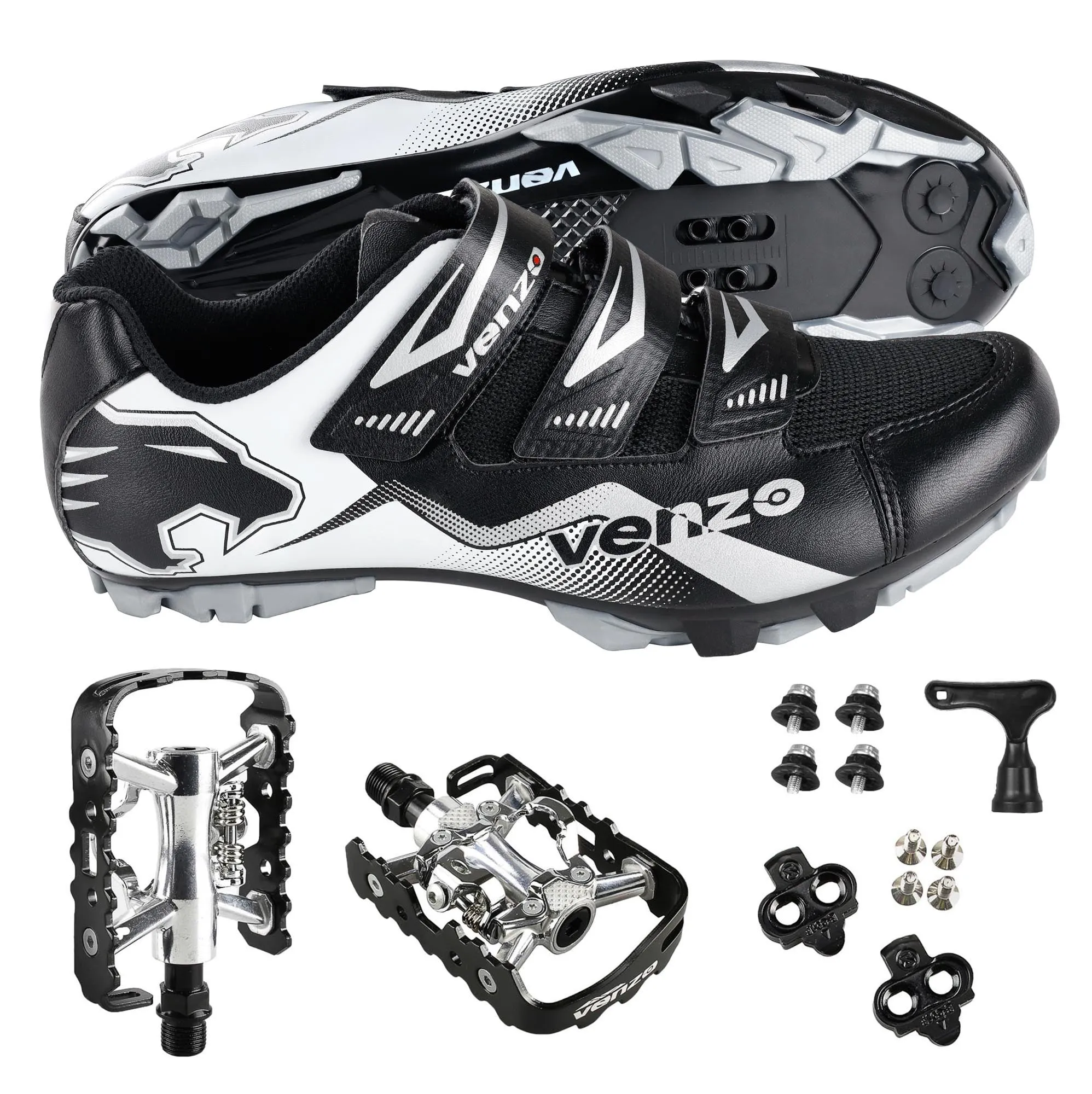 Venzo Men's Mountain Bike Bicycle Cycling Shoes with Multi-Function Clip-less Pedal & Cleat - Compatible with Shimano SPD & Crankbrother Systems - 11 US Men