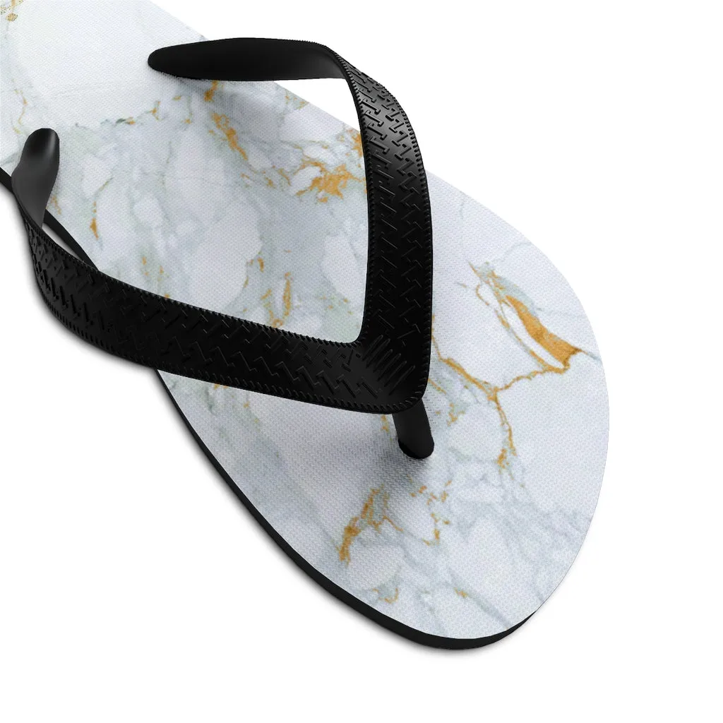 White Marble Print Flip Flops, Unisex For Men or Women Designer Flip-Flops Sandals- Printed in USA