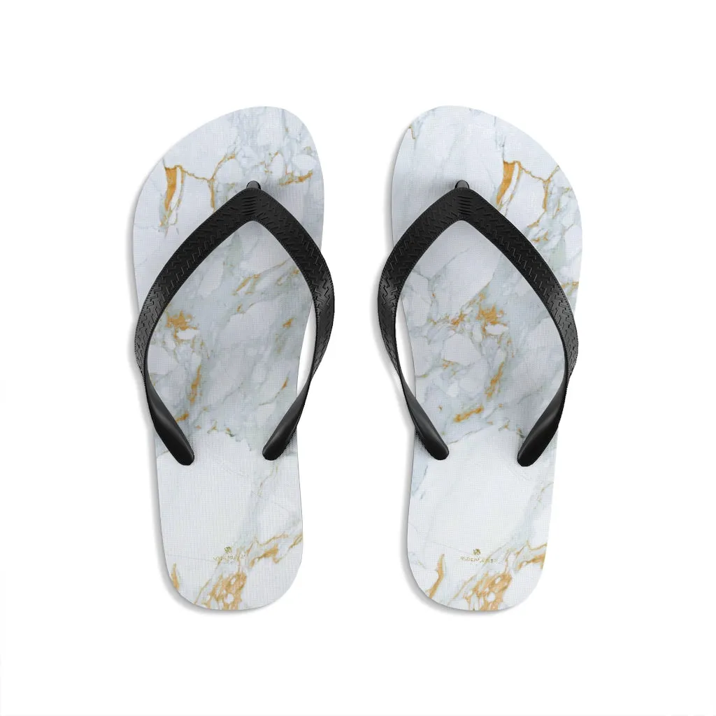 White Marble Print Flip Flops, Unisex For Men or Women Designer Flip-Flops Sandals- Printed in USA