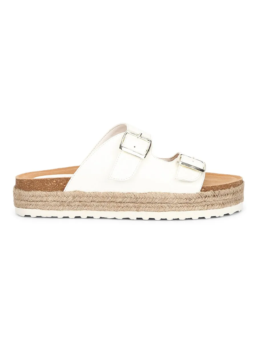 White PU Side Buckle Wedges Espadrilles Sandals