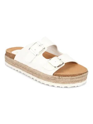 White PU Side Buckle Wedges Espadrilles Sandals