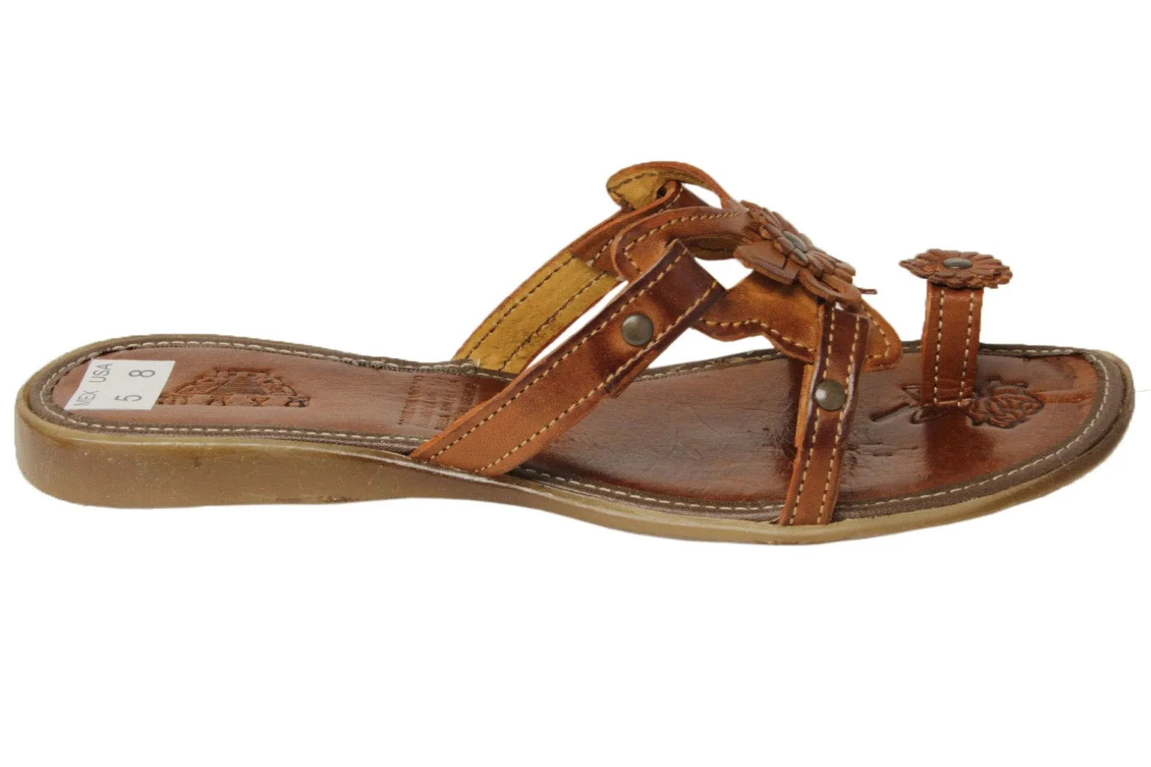 Womens Authentic Huaraches Real Leather Sandals Flip Flops Cognac - #770