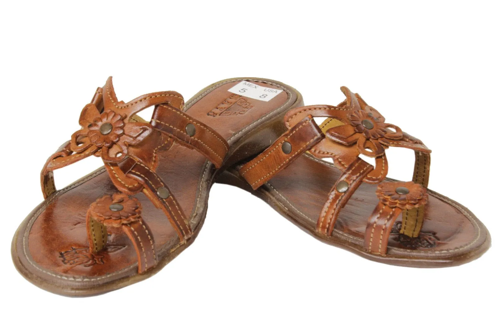 Womens Authentic Huaraches Real Leather Sandals Flip Flops Cognac - #770