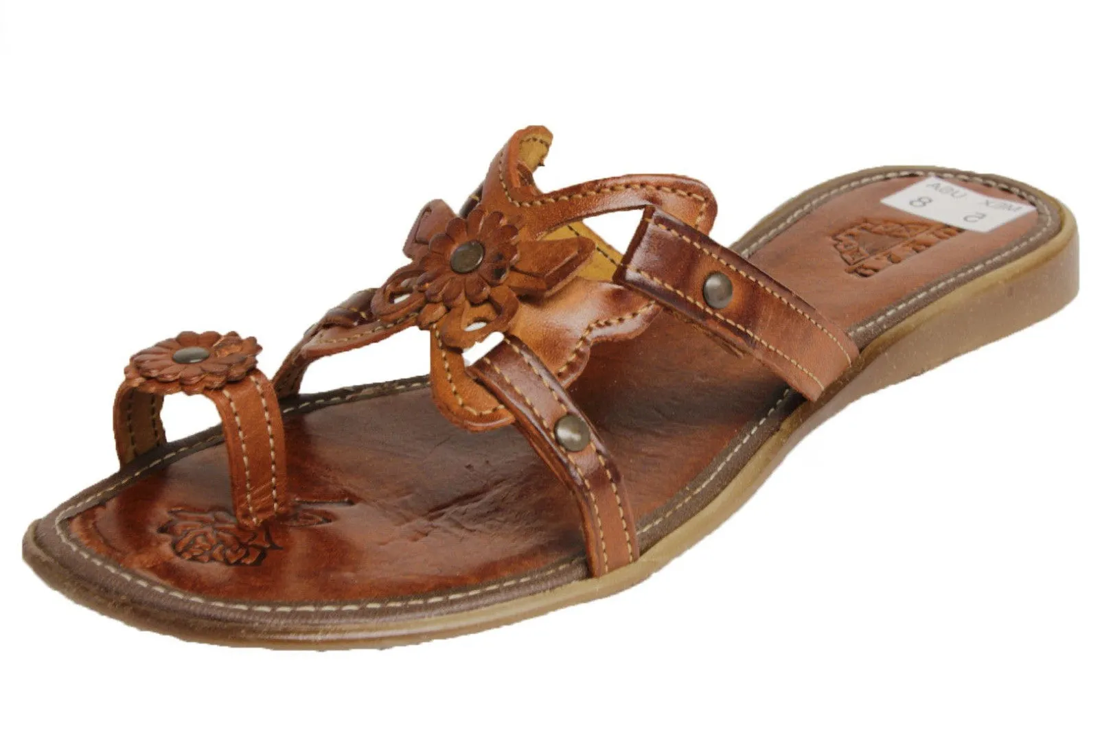 Womens Authentic Huaraches Real Leather Sandals Flip Flops Cognac - #770