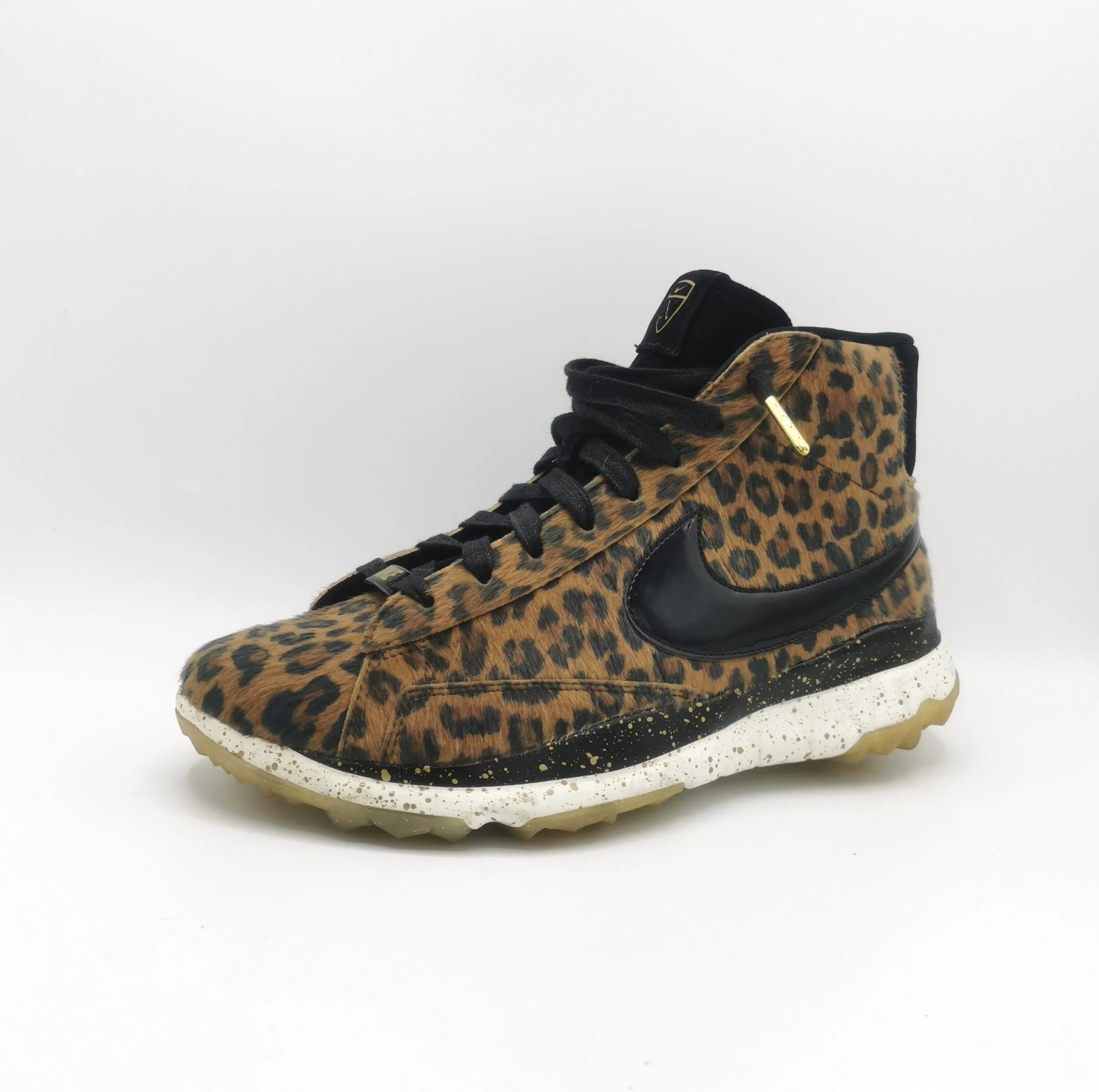 WOMENS SIZE 8 US - NIKE High Top Blazer Inspired Golf Shoes Leopard Print EUC B60